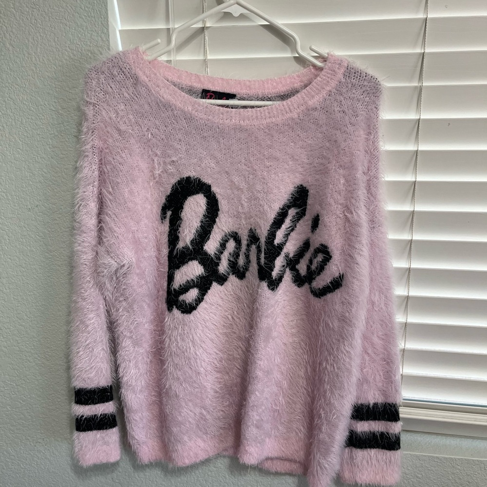 fluffy barbie pink and black sweater